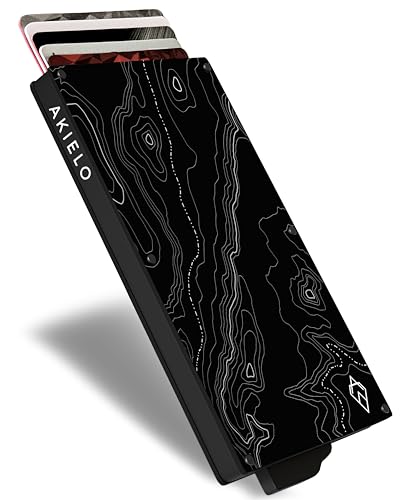 AKIELO Kartenetui mit RFID Schutz und Geschenkbox – Minimalistische Geldbörse Herren – Kompakte Wallet und Kontaktloser Kreditkartenschutz (Alpha - Topo Ausgabe) von AKIELO