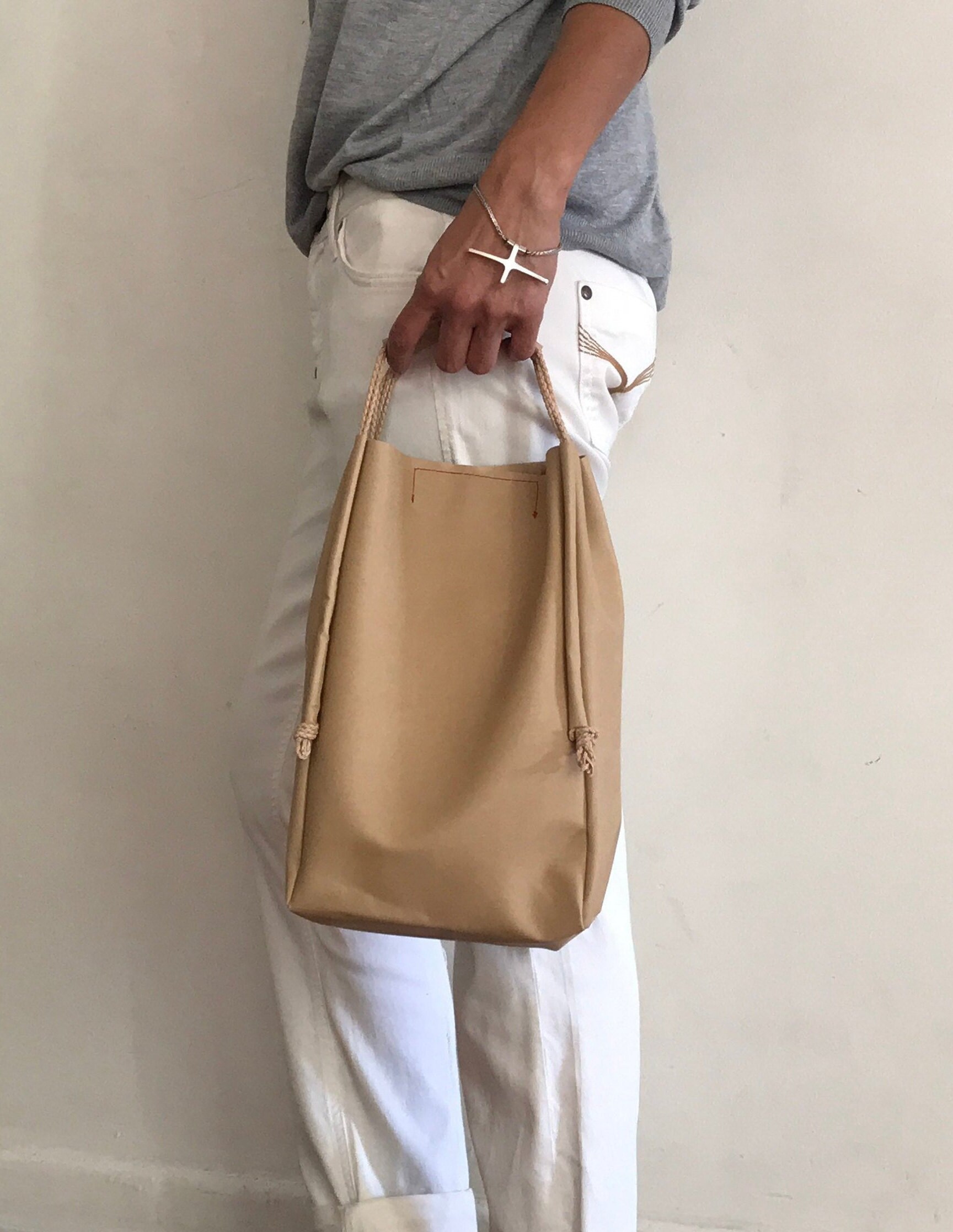 Beige Pvc Tote Bag - Large Size Beige Pvc Tote Bag - Large Size von AKIMADesign