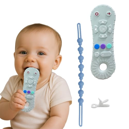 AKJAXQU Baby Fernbedienung Spielzeug, Beißringe Spielzeug für Babys 0-6-12 Monate Geschenke, für 3 6 9 Monate Kleinkind Autismus, mit 1x Schnullerkette von AKJAXQU