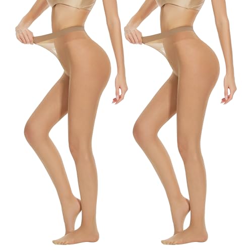AKKQHH Strumpfhosen Damen Transparent 20 DEN Feinstrumpfhose High Waist Reißfest Seidenstrumpfhose Komfortbund Seidig Stützstrumpfhose Druckfreier 2er Pack von AKKQHH