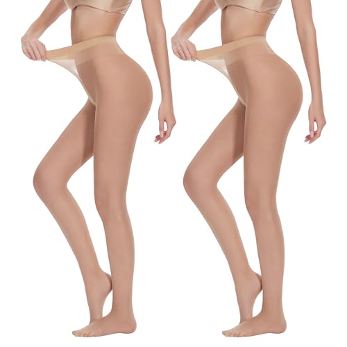 AKKQHH Strumpfhosen Damen Transparent 20 DEN Feinstrumpfhose High Waist Reißfest Seidenstrumpfhose Komfortbund Seidig Stützstrumpfhose Druckfreier 2er Pack von AKKQHH