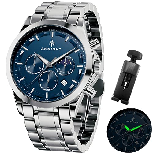 AKNIGHT Herrenuhr Chronograph Uhren für Herren analog, Quarz klassisch formelle Herren-Armbanduhr 30 m wasserdicht Sport-Business-Armbanduhr Elegantes Geschenk für Männer von AKNIGHT