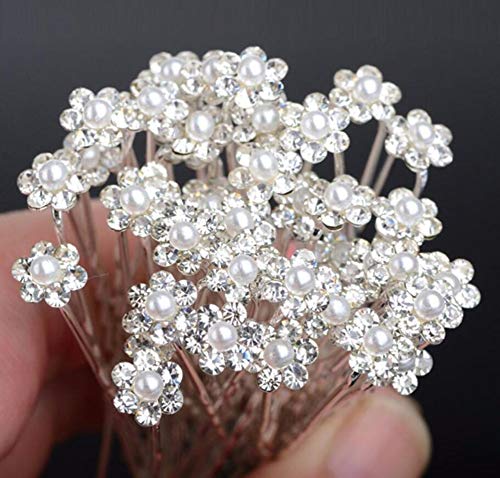 AKOAK 40 Stück Braut Diamant Perle Blume Tiara Hochzeit Brautjungfer Perle Blume Haarnadel zart und elegant weiblich U-Pin Metall Haargabel für Damen Haarschmuck AKOAK 40 Stück Braut Diamant Perle Blume Tiara Hochzeit Brautjungfer Perle Blume Haarnadel zart und elegant weiblich U-Pin Metall Haargabel für Damen Haarschmuck von AKOAK