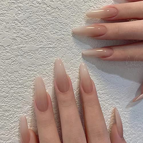 AKOFIC 24 Stück Press on Nails Kurz, French Künstliche Nägel Sarg Mandel, Nägel Zum Aufkleben mit Nagelkleber, Nude Acryl Fake Nails für Frauen und Mädchen von AKOFIC