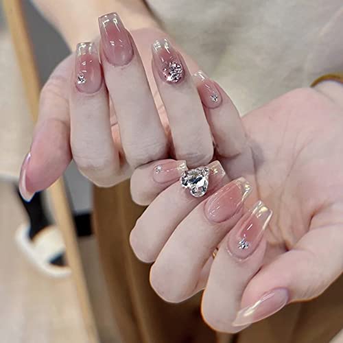 AKOFIC 24 Stück Press on Nails Kurz, French Quadrat Künstliche Nägel, Nägel Zum Aufkleben mit Jelly Nagelkleber, Weiße Rosa Nude Ballerina Acryl Fake Nails für Frauen und Mädchen von AKOFIC