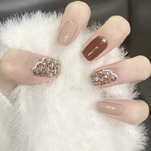 AKOFIC 24 Stück Press on Nails Kurz, French Quadrat Künstliche Nägel, Nägel Zum Aufkleben mit Jelly Nagelkleber, Weiße Rosa Nude Ballerina Acryl Fake Nails für Frauen und Mädchen von AKOFIC