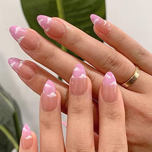 AKOFIC 24 Stück Press on Nails Kurz Mandel, French Ballerina Acryl Künstliche Nägel, Nägel Zum Aufkleben mit Jelly Nagelkleber, Fake Nails für Frauen Mädchen (Oval Rosa Nude) von AKOFIC