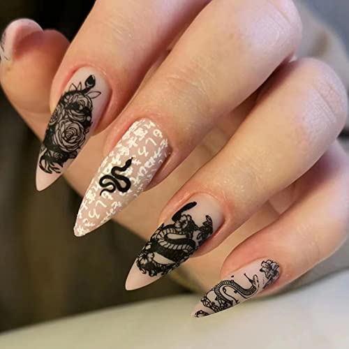 AKOFIC 24 Stück Press on Nails Mandel, Mittlere Länge French Künstliche Nägel, Nägel Zum Aufkleben mit Nagelkleber, Nude Acryl Fake Nails für Frauen und Mädchen von AKOFIC