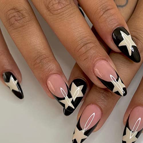 AKOFIC 24 Stück Press on Nails Mittel, Sarg French Künstliche Nägel, Nägel Zum Aufkleben mit Nagelkleber, Quadratische Weiße Nude Acryl Fake Nails für Frauen und Mädchen von AKOFIC