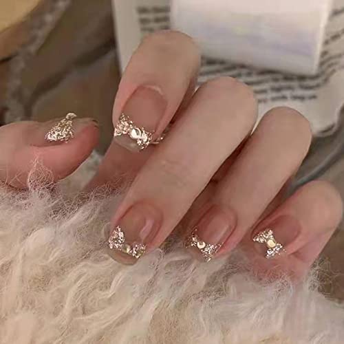 AKOFIC 24 Stück Press on Nails kurz, Quadratische French Künstliche Nägel, Nägel Zum Aufkleben mit Nagelkleber, Quadratische Weiße Nude Acryl Fake Nails für Frauen und Mädchen von AKOFIC