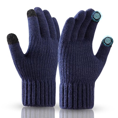 AKOFIC Strickhandschuhe Touchscreen Winterhandschuhe Herren, Hochwertige Verdickte Thermo Handschuhe, Warm Winddichte Wanderhandschuh, Rutschfeste Fahrrad Handschuhe Sport für Männer Damen (Blau) von AKOFIC