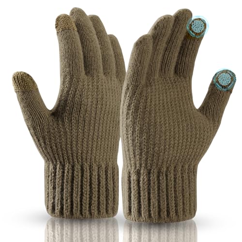 AKOFIC Strickhandschuhe Touchscreen Winterhandschuhe Herren, Hochwertige Verdickte Thermo Handschuhe, Warm Winddichte Wanderhandschuh, Rutschfeste Fahrrad Handschuhe Sport für Männer Damen (Kaffee) von AKOFIC