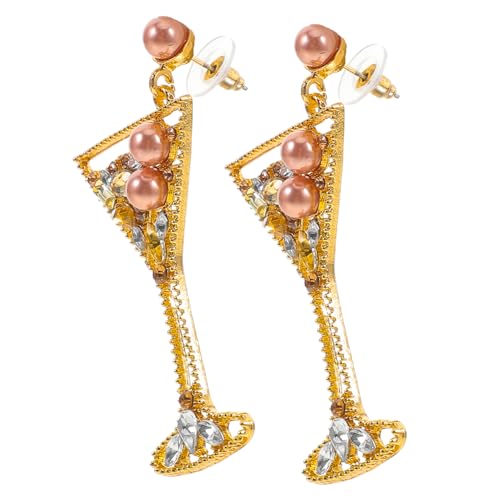 AKOOSY 1 Paar Damen Ohrringe im Weinglas Design mit Perlen und Strass Stilvolle Tropfenohrringe für Besondere Anlässe und Alltag Champagnerfarbe von AKOOSY