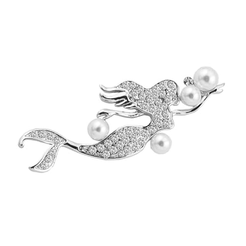 AKOOSY 1 Stück Delicate Meerjungfrau Brosche mit Strass und Perle Brustnadel für Damen und Mädchen Silber für Kleidung und Accessoires von AKOOSY