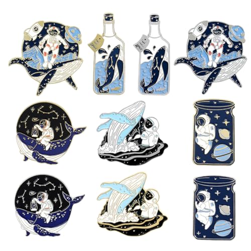 AKOOSY 10 Stück Teiliges Broschennadel Set aus Legierung Cartoon Astronaut und Wal Anstecker für Kleidung Rucksack Taschen DIY Bastelbroschen für Frauen von AKOOSY