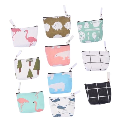 AKOOSY 10 Stück Teiliges Canvas Geldbeutel für Mädchen Niedliche Cartoon Münztasche mit Münzfach Organizer Tasche für Schlüssel Karten Langlebig und Kompakt für Alltag Schule Shopping von AKOOSY