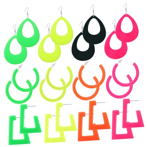AKOOSY 12 Paare Vintage Neon Ohrringe Wasserfall Tropfen Geometrische Statement Ohrstecker Bunte Candy Color Ohrhänger für Damen Auffällige Retro Ohrschmuck für Partys und Alltag von AKOOSY
