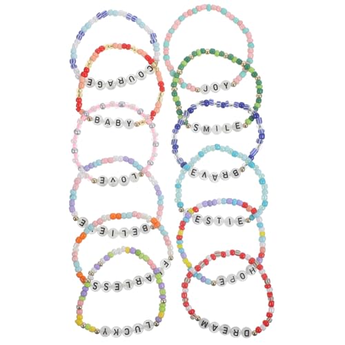 AKOOSY 12 Stck Teiliges Leuchtendes Buchstaben armband für Mädchen Bunte Perlen Handgefertigt Modisches Schmuckstück Leicht und Robust Geschenk für Familie und Freunde von AKOOSY