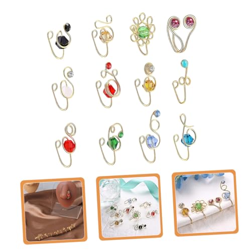 AKOOSY 12 Stück Teiliges Afrikanische Fake Nose Nasenschmuck für Frauen Verstellbare Schmerzfreie DIY Kupfer Nasenmanschetten mit Funkelnden Strasssteinen Goldfarbene Nasenringe für von AKOOSY