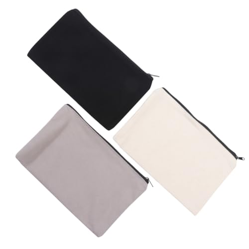 AKOOSY 12 Stück Teiliges Canvas Federmäppchen mit Reißverschluss Multifunktionale Kosmetiktaschen in Schwarz Beige Waschbar Tragbar als Stifteetuis und Aufbewahrungsbeutel für Reisen und von AKOOSY