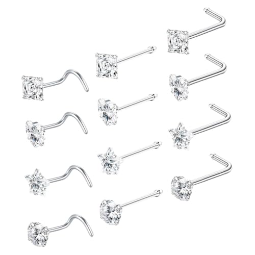 AKOOSY 12 Stück Teiliges Nasenpiercing Schmuck aus mit Funkelnden Zirkonia Förmige Nasenstecker für Frauen Langlebig Hautfreundlich Modischer Körperschmuck für Alltag und Besondere von AKOOSY