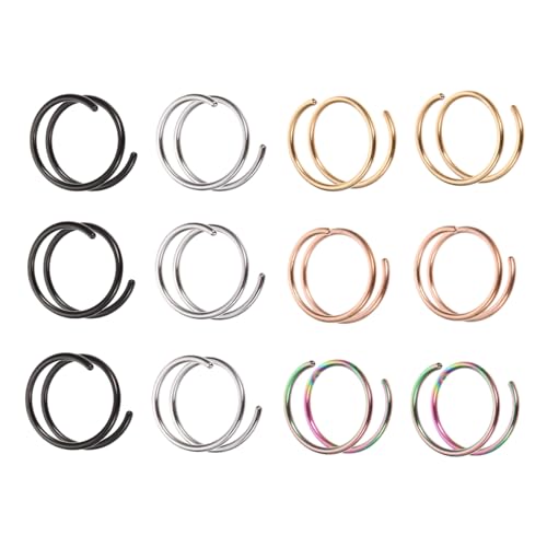AKOOSY 12 Stück Teiliges Nasenring aus Spirale Verstellbar in Schwarz Silber Roségold Gold und Bunt Rostfrei Hautfreundlich Langlebig Modisches Nasenpiercing Schmuck für Damen und Herren von AKOOSY