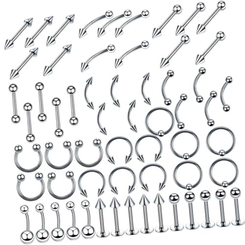AKOOSY 120 Stück Teiliges Piercing Set Vielseitiges Schmuckset mit Nasenringen Bauchnabelringen Augenbrauenpiercings Hautfreundlich und Elegant für Damen und Herren von AKOOSY
