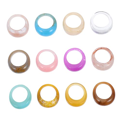 AKOOSY 12 Stücke Vintage Bunte Harz Ringe für Damen Dicke Kuppel Knöchel Ringe Modischer Unisex Schmuck Vielseitig Kombinierbar Geschenkidee für Anlässe von AKOOSY