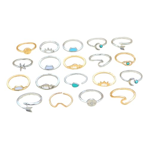 AKOOSY 19 Stück Teiliges Türkisfarbene Ringe Damen Verstellbare Offene Finger Ringe Legierung Schmuck für Teen Mädchen Party Hochzeit von AKOOSY