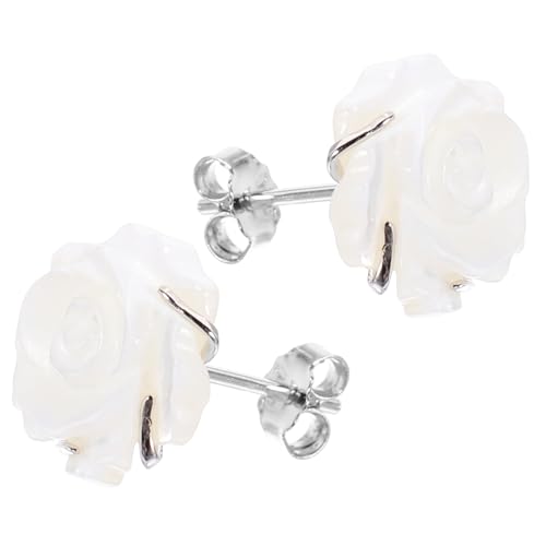 AKOOSY Rosenohrstecker 925 Sterling Silber mit Natürlicher Muschel Blumen Ohrstecker für Damen Romantische Handgefertigte Ohrschmuck für Alltag und Besondere Anlässe von AKOOSY