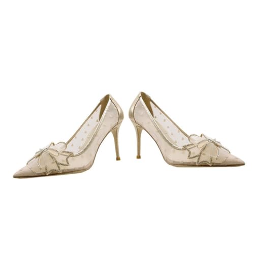 AKOOSY 1Paar Stylische Damen High Heels mit Schleifen Design Spitzensohle Atmungsaktivem Netzmaterial für Frühling Sommer Komfort von AKOOSY