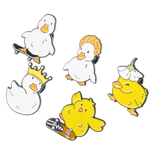 AKOOSY Niedliche Cartoon Ente Brosche für Damen Emaille Anstecknadel Tiermotiv für Jacken und Rucksäcke Langlebig und 5 Stück von AKOOSY