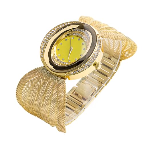AKOOSY 1Stück Chic Ovaluhr für Damen mit Mesh Armband Quarzuhr Ergonomisches Design für Freizeit Partys Digitale Goldene von AKOOSY