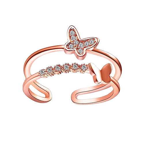 AKOOSY Doppellagiger Verstellbarer Fingerring Für Damen Eleganter Schmuck Funkelnden Zirkonia Für Jeden Anlass Stylisch Und Leicht Kombinierbar von AKOOSY
