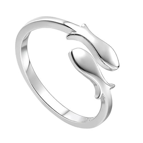 AKOOSY Stylischer Verstellbarer Ring Im Fischdesign Eleganter Silberschmuck Für Frauen Offener Finger Ring Für Feste Und Geschenke An Freunde Und Familie von AKOOSY