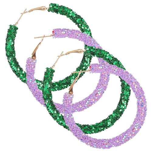 AKOOSY 2paare Pailletten Creolen Glänzend Runde Ohrringe Für Damen Boho-tropfenohrringe Glitzer Kreis-pailletten-ohrringe Schmuck von AKOOSY