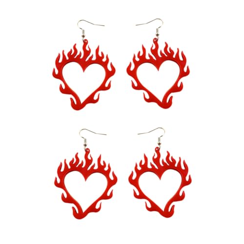 AKOOSY 2 Paare Flammen Ohrringe Damen Hohl Herz Tropfen Ohrschmuck Kreativ Modisch Für Alltag Party von AKOOSY