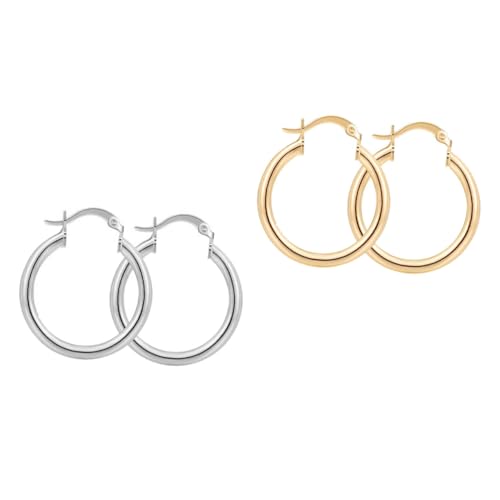 AKOOSY 2 Paare Geometrische Creolen Ohrringe aus Metall Große Runde Ohrhänger in Gold und Silber für Damen Modischer Schmuck für Alltag Party und Festliche Anlässe von AKOOSY