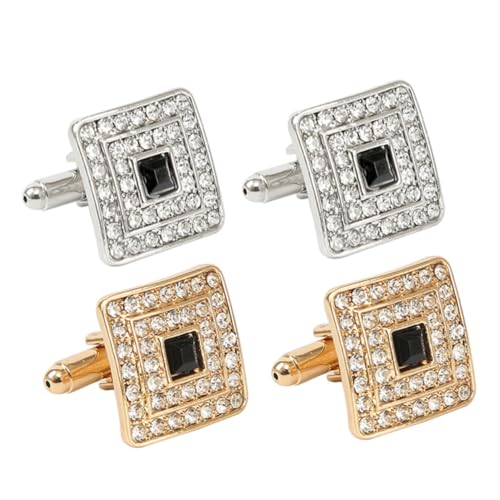 AKOOSY 2 Paare Herren Manschettenknöpfe Quadratisch Strasssteine Hemdknöpfe Accessoire Schmuckverzierung für Business und Festliche Anlässe von AKOOSY