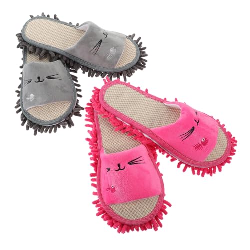 AKOOSY 2 Paare Mop Hausschuhe Damen Rutschfest Geräuschlos Reinigungsschlappen Waschbar Langlebig für Fliesen Vinyl Böden von AKOOSY