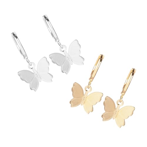 AKOOSY 2 Paare Schmetterling Tropfen Ohrringe Damen Modeschmuck Leicht Tragbar Kreatives Design Gold Silber Schmuck Accessoire Alltag Party von AKOOSY