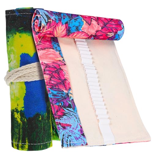 AKOOSY 2 STK. Leinwand Bleistiftrolle mit Rollfunktion Langlebige Baumwoll Pencil Wraps mit Buntem Ahornmuster Praktische Stifteaufbewahrung für Schüler Künstler und Zeichner von AKOOSY