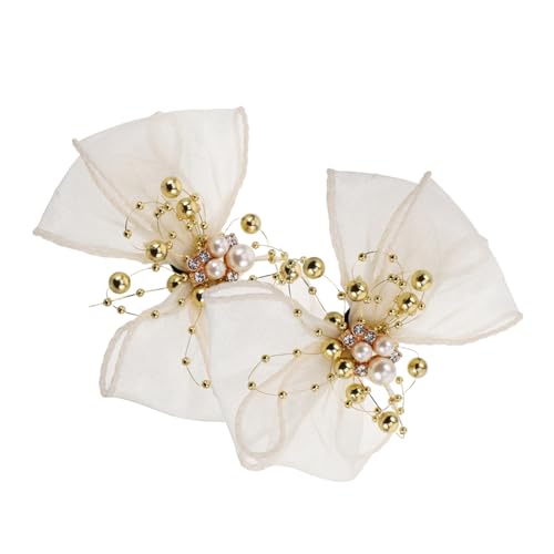 AKOOSY 2 Stück Abnehmbare Schleifen schuhclips mit Perlenbesatz Atmungsaktive Mesh schleifen schmuck für Damenpumps Modische Schuhschnallen für Hochzeit Party und Alltag von AKOOSY