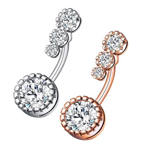 AKOOSY 2 Stück Bauchnabelpiercing Ringe mit Zirkonia Silber und Roségold Glitzernde Körperschmuck Buckles für Damen Hautfreundlich Modisches Design für Alltag und Party von AKOOSY