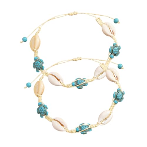 AKOOSY 2 Stück Boho Muschel Armband mit Schildkrötenmotiv Sommer Strand Fußkettchen Schmuck Damen Natürliches Design für Urlaub und Strandurlaub von AKOOSY