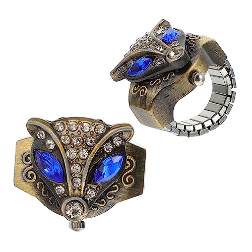 AKOOSY 2 Stück Elastische Fox Fingeruhr mit Flip Deckel Vintage Ringuhr für Damen und Herren Modisches Casual Accessoire für Alltag Party und Dating Langlebige und Bequeme Armbanduhr von AKOOSY