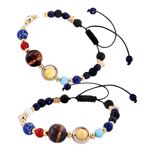 AKOOSY 2 Stück Galaxy Armband mit Planeten Perlen Sonnensystem Schmuck für Jungen und Mädchen Handgefertigt Stresslindernd Einzigartiger Natürliches Heilstein Design Vielseitig für von AKOOSY