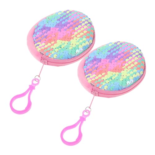 AKOOSY 2 Stück Glitzernde Kleine Damen Geldbörse aus Festem Pailletten Design Große Kapazität für Münzen und Bargeld Runde Clutch in Pastellrosa Teiliges für Besondere Anlässe und Alltag von AKOOSY