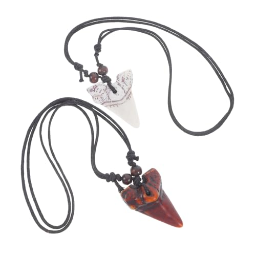 AKOOSY 2stücke Strandhalskette Für Männer Mit Haifischzahn-anhänger Verstellbare Halsketten Aus Harz Lässiger Halsschmuck Für Herren von AKOOSY