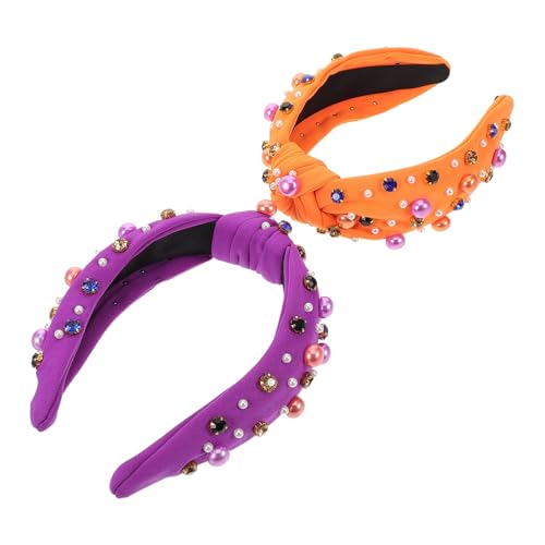 AKOOSY 2stücke Geknotete Stirnbänder Für Damen Glitzernde Haarbänder Mit Strasssteinen Breiter Haarreifen Aus Faux-perlen Für Halloween-party Und Verschiedene Anlässe von AKOOSY